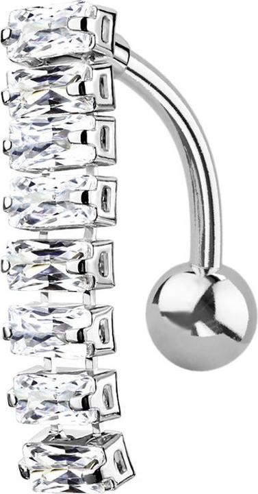 Image du produit Star Piercing Banane argentée avec pendentif poutre avec cristaux rectangulaires argentés (Acier chirurgical 316L, Laiton)