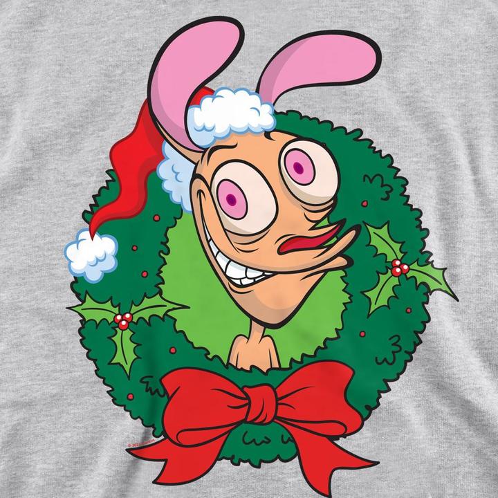 Actual product image Ren & Stimpy Unisex Adult Wreath Christmas Sweatshirt (L)