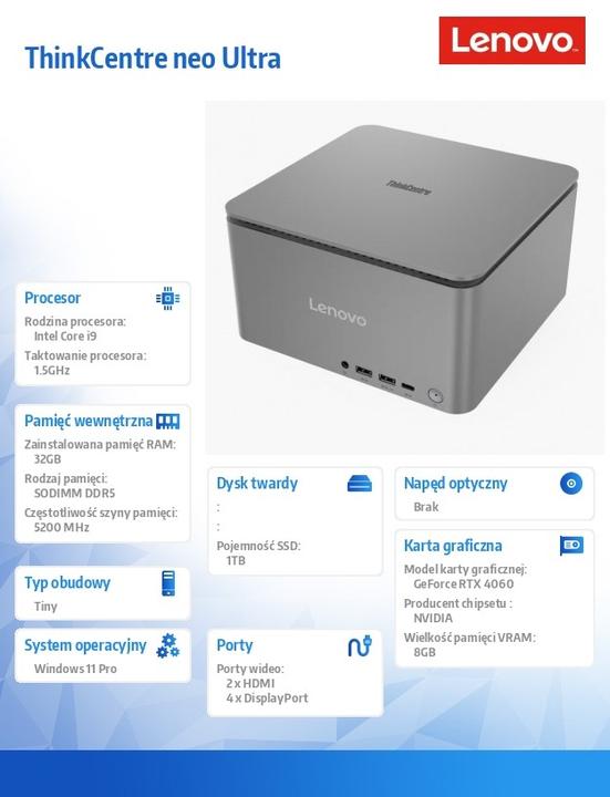 Immagine prodotto Lenovo ThinkCentre neo Ultra (Intel Core i9-14900, 32 GB, 1000 GB, GeForce RTX 4060)