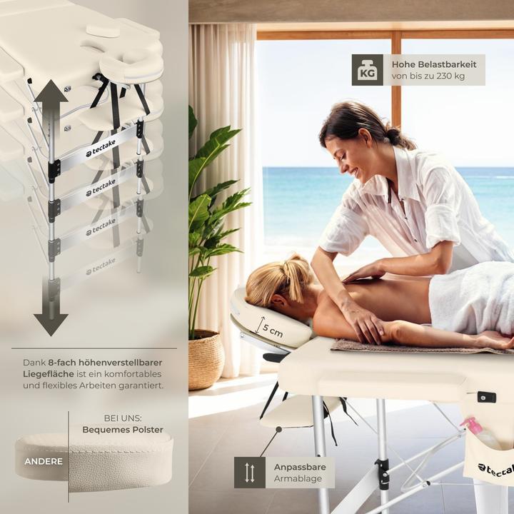 Actual product image tectake Massage Table - 3-zone bed with aluminium frame, head- and armrests, carry bag