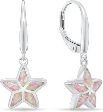 Produktbild Brilio Silver - Silver dangle earrings Stars with pink opals EA1162WP