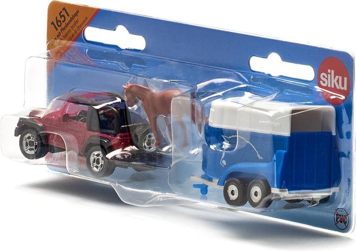 Immagine prodotto Siku 1651 Auto con rimorchio per cavalli
