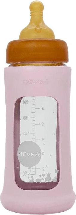 Hevea Babyfläschchen aus Glas m. Kautschukmantel / weiter Hals (250 ml) / Powder Pink (250 ml)