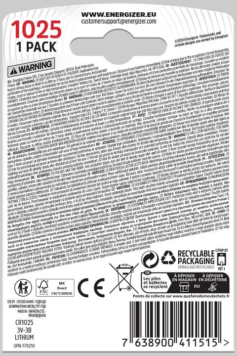 Actual product image Energizer CR1025 Lithium (1 pcs., CR1025, 30 mAh)