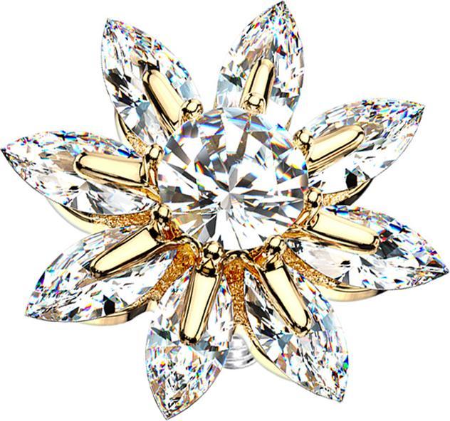 Produktbild Star Piercing Dermal Anchor 14k vergoldet grosse Kristallblume (Chirurgenstahl 316L, Messing)