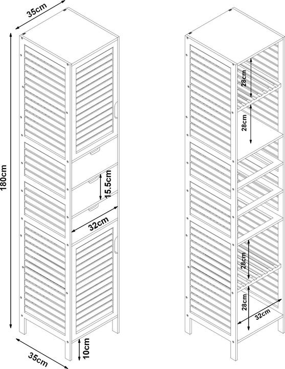 Image du produit En.Casa Hochschrank Boksereys 180x35x35 cm Bambus (180 x 35 x 35 cm)