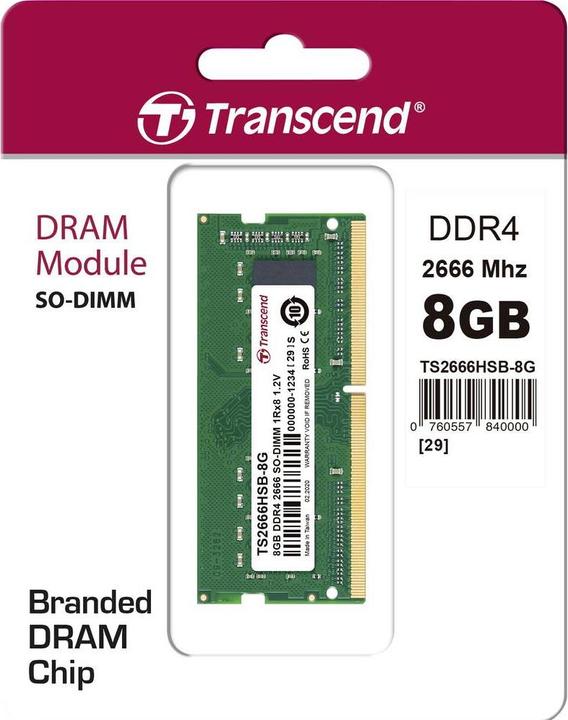 Immagine prodotto Transcend DDR4 8 GB (1 x 8GB, 2666 MHz, DDR4-RAM, SO-DIMM)