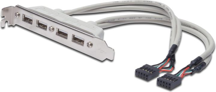 Productafbeelding Digitus ASSMANN USB beugel kabel 4x type A - 2x10pin IDC Bu/Bu 0,25m USB 2.0 compatible be