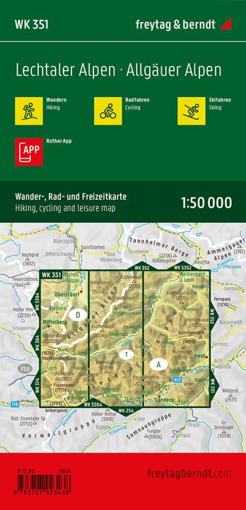 Produktbild Lechtaler Alpen - Allgäuer Alpen, Wander-, Rad- und Freizeitkarte 1:50.000, freytag & berndt, WK
