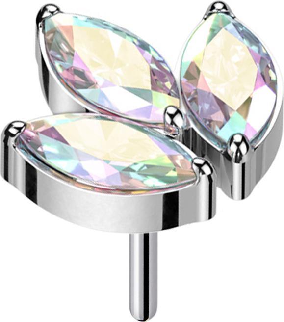 Actual product image Star Piercing Threadless silver three oval crystals multicolour (Titanium G23, without brass)