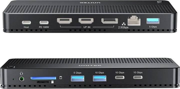 Actual product image Unitek D1104A01 13in1 MST HDMI DP 8K PD 100W Docking station (USB-C)