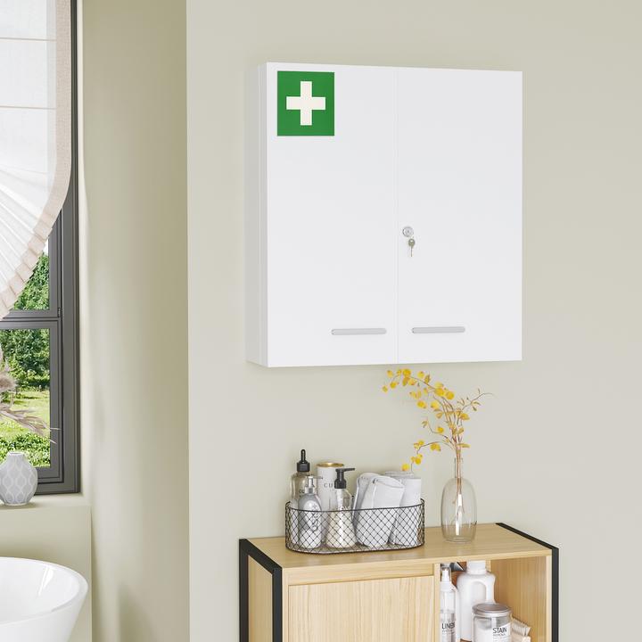 Image du produit Kleankin Armoire à pharmacie avec 2 portes et serrure (55 x 18 x 60 cm)