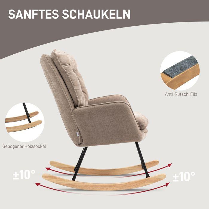 Immagine prodotto Swisshandel24 Schaukelstuhl Armlehnsessel mit Chenilleoptik für Schlafzimmer, bis 12kg, braun