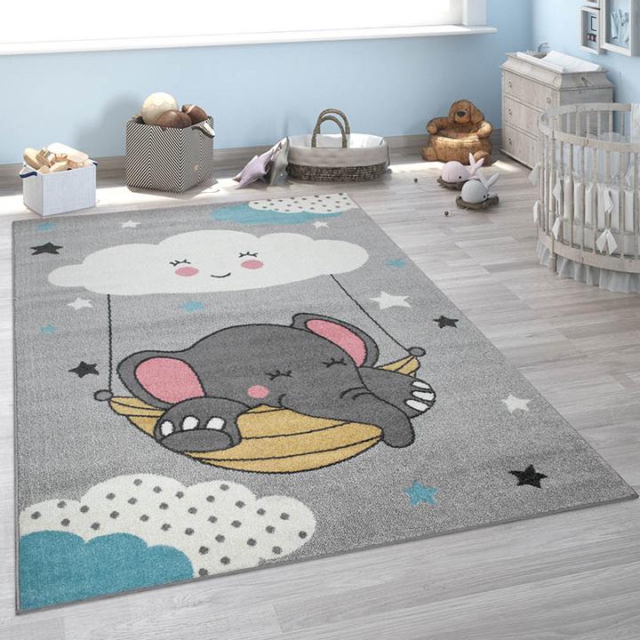 Produktbild Paco Home Kinder-Teppich Kinderzimmer Elefant Wolke (120 x 160 cm)