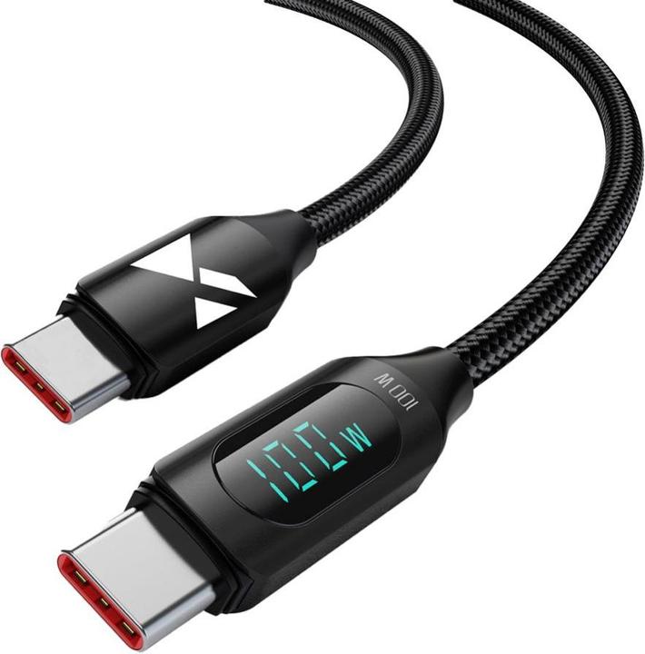 Produktbild Wozinsky WUCCC2 USB C – USB-C-Kabel mit PD-Display 100 W 2 m – Schwarz (2 m, USB 2.0)