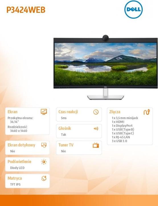 Produktbild Dell P3424WEB (3440 x 1440 Pixel, 34")
