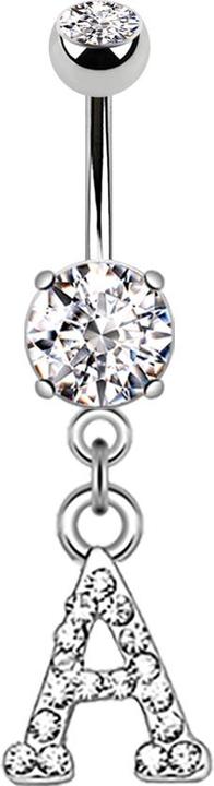 Immagine prodotto Star Piercing Banana in argento con ciondolo in cristallo lettera A (Ottone, Acciaio chirurgico 316L)