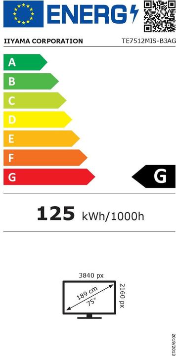 Energie-Label iiyama TE7512MIS-B3AG Touch 75" UHD (3840 x 2160 Pixel, 75")
