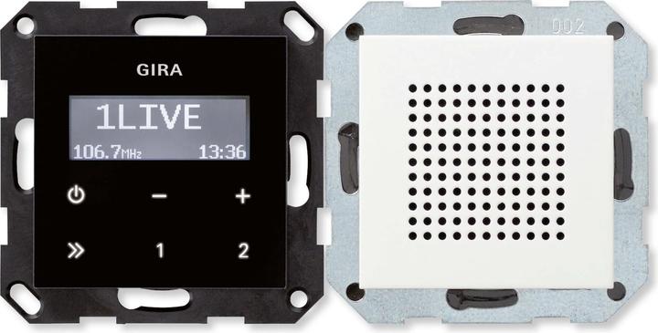 Actual product image Gira Radio flush-mounted RDS pure white 228003 System 55 control top. Black glass (FM)