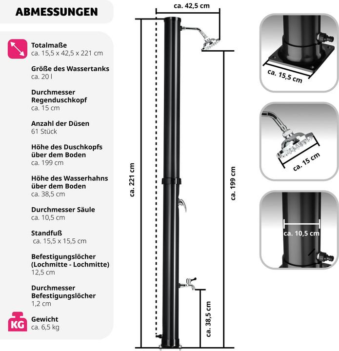 Actual product image tectake Solar shower Tinto 20l