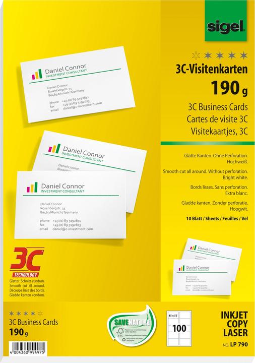 Actual product image Sigel Business cards 3C (190 g/m², 100 x, A4)