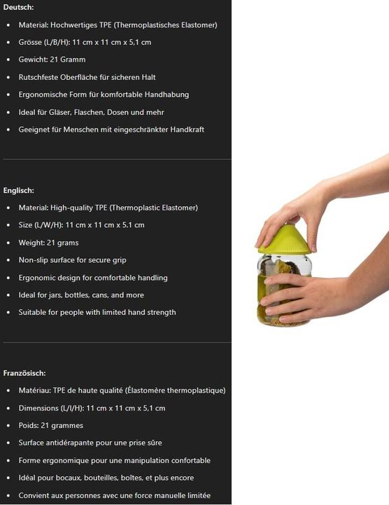 Produktbild De Beer Innovations Universal Flaschenöffner Dosenöffner und Glasöffner Rapid Gripper Gelb (Deckelöffner)