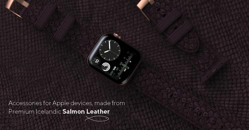 Actual product image Njord Eldur Watch Strap For (45 mm, 44 mm, Vegan Leather, Silicone, Vegan salmon leather)