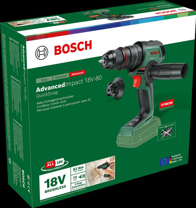 Image du produit Bosch Home & Garden Perceuse à percussion sans fil AdvancedImpact 18V-80 QuickSnap (Fonctionnement sur batterie)
