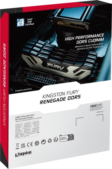 Produktbild Kingston Technology FURY 24GB 8400MT/s DDR5 CL40 CUDIMM Renegade Silver XMP, 24 GB, 1 x 24 GB, DDR5 (1 x 24GB, 8400 MHz, DDR5-RAM, DIMM)