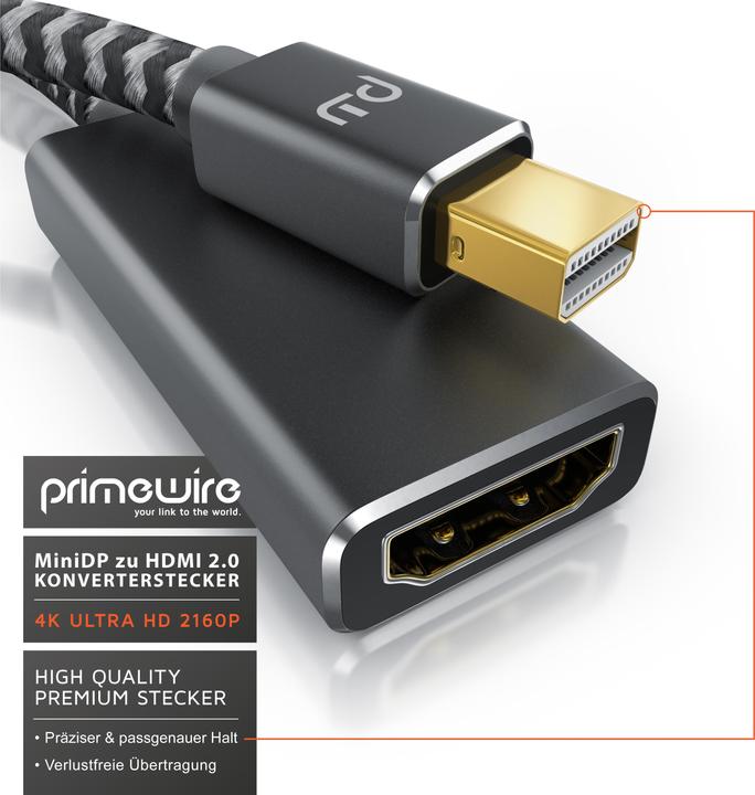 Produktbild Primewire 4K Mini Displayport zu Hdmi 2.0 Adapter, Mini DP Kabel, mDP Adapter, 4K@60Hz, Thunderbolt (0.15 m, HDMI)