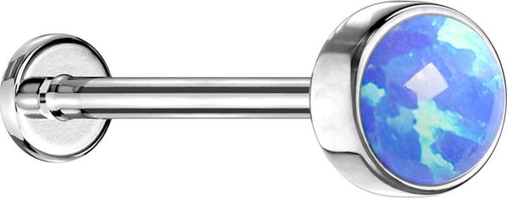 Produktbild Star Piercing Micro Threadless Labret silber Zylinder Flach mit Opal blau (Chirurgenstahl 316L, ohne Messing)