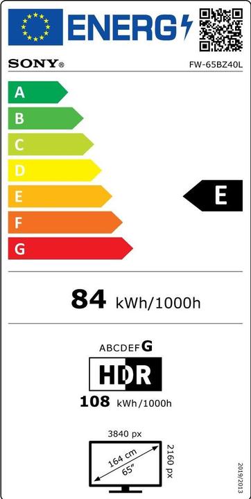 Label énergétique Sony FW-65BZ40L (3840 x 2160 pixels, 65")