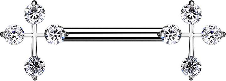 Image du produit Star Piercing Barbell silber Kreuz mit Kristall silber (Acier chirurgical 316L, Laiton)