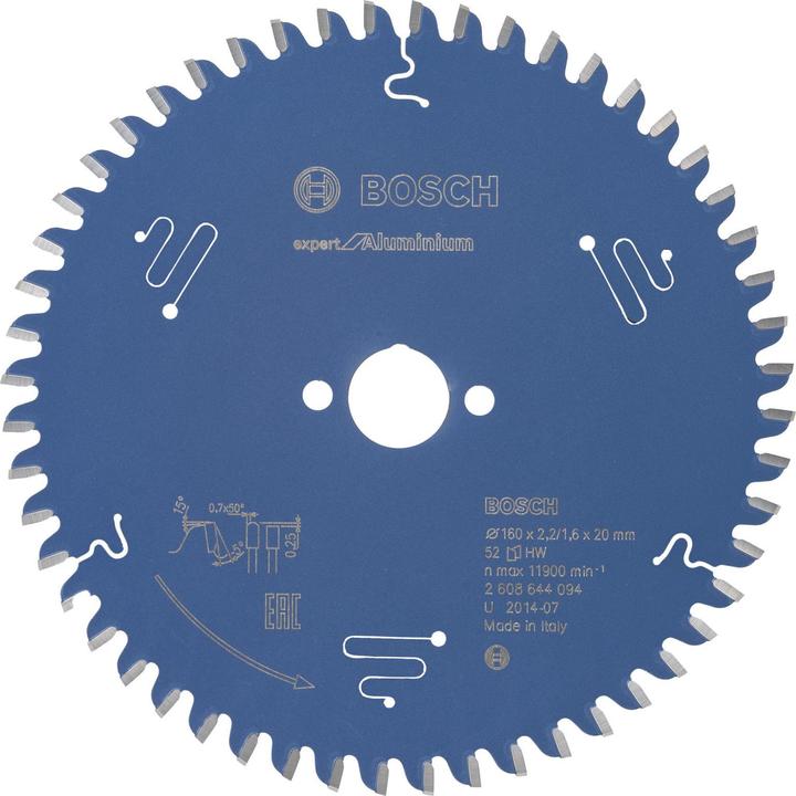 Bosch Professional Zubehör Kreissägeblatt Expert for Aluminium, 160 x 20 x 2,2 mm, 52