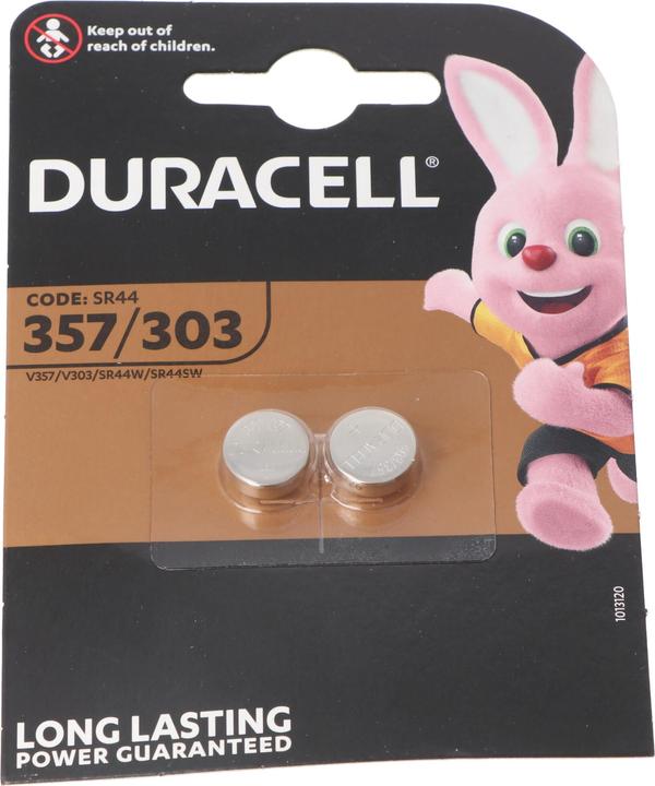 Immagine prodotto Duracell 357, 303, V357, V303, SR44, SR44SW, Batteria per orologi D357, blister di 2 pezzi (2 pz., 190 mAh)
