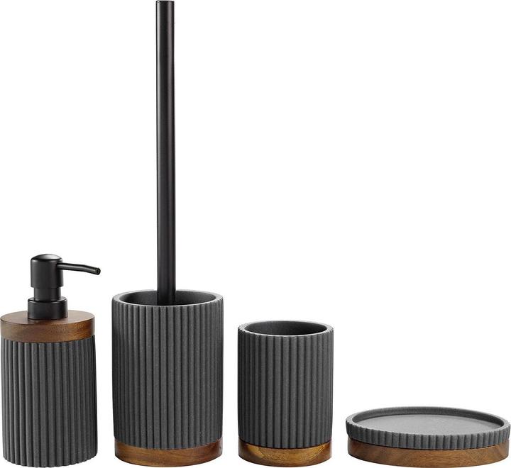 Immagine prodotto Douceur D'intérieur Set da bagno, antracite con listelli in legno d'acacia