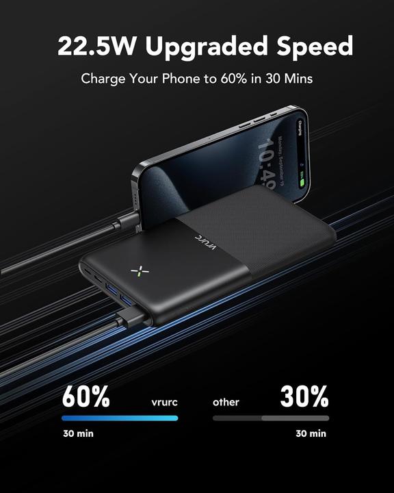 Produktbild Vrurc Powerbank 30000mAh, 22.5W, 4 Ausgänge, 3 Eingänge (30000 mAh, 22.50 W)