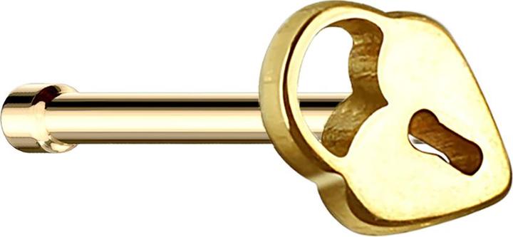Produktbild Star Piercing Nasenstecker gerade vergoldet mit Herzschloss (ohne Messing, Chirurgenstahl 316L)
