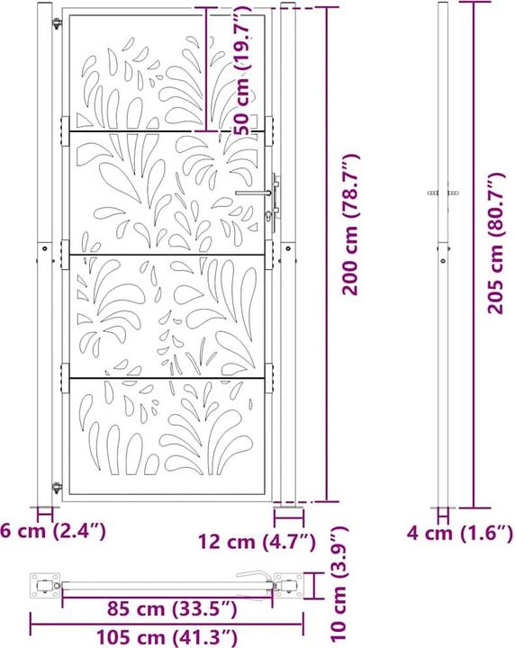 Produktbild VidaXL Gartentor 105x205 cm Wetterfester Stahl Wellen-Design Zauntor