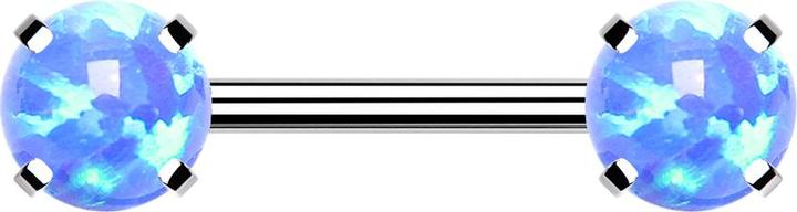 Produktbild Star Piercing Threadless Barbell silber front mit Opal blau gefasst (Chirurgenstahl 316L)