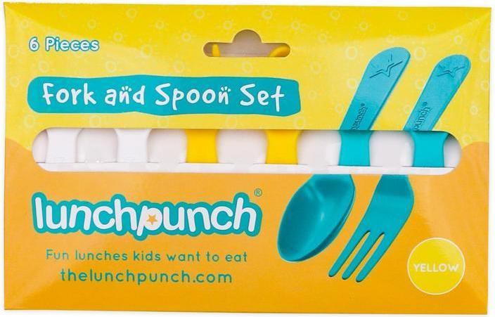 Actual product image Lunch Punch Mini Cutlery Set of 6 Yellow (3 Piece, Pitchfork)