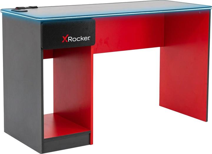 Image du produit X Rocker Bureau de jeu Carbon-Tek avec chargeur sans fil et éclairage LED Gris/Rouge