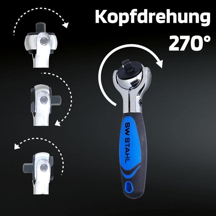 Produktbild SW-Stahl 05715L Umschaltknarre 1/4 Zoll I 270 Grad Schwenkkopf I Mini Ratsche I feinverzahnt mit 72 (1/4")