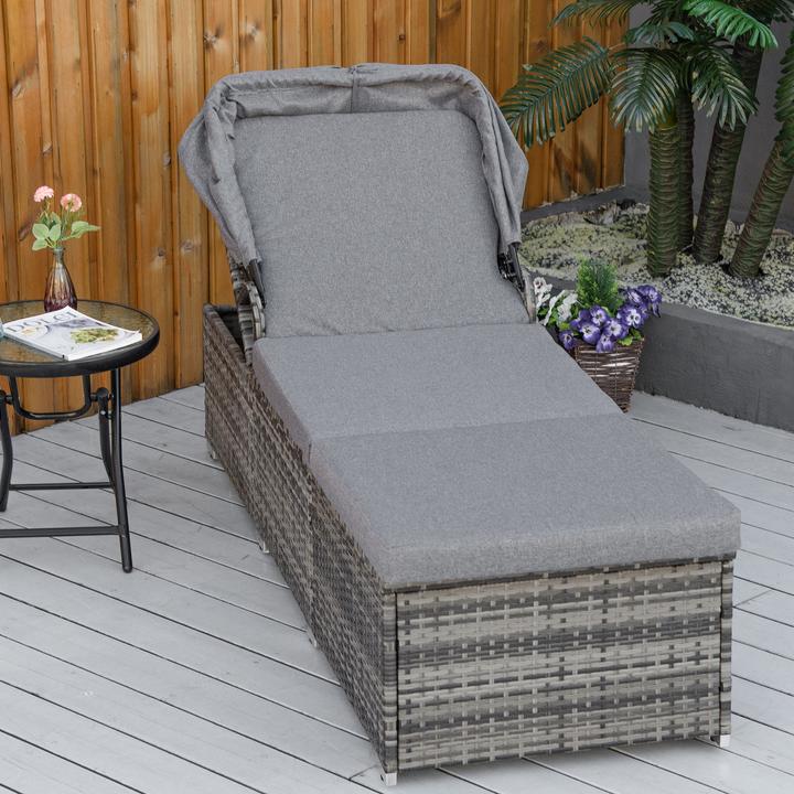 Immagine prodotto Outsunny Lettino in rattan con tettuccio parasole (195 cm)