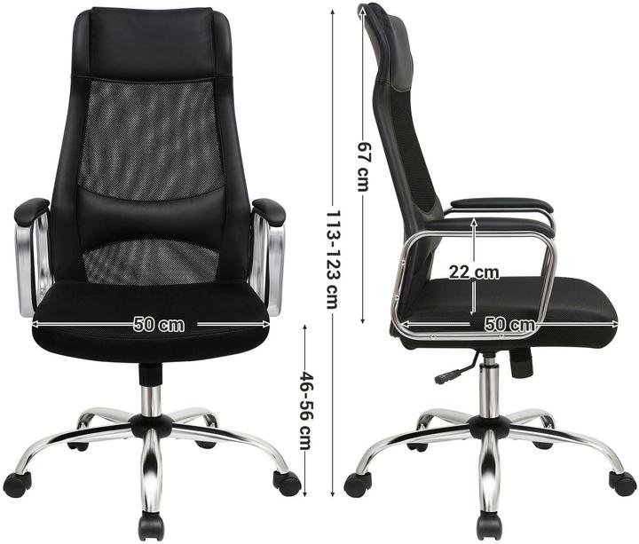 Produktbild Songmics Bürostuhl, OBN33BK Kunstleder schwarz, Gestell chrom