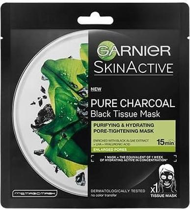 Immagine prodotto Garnier Maschera tessile con estratto di alghe marine e carbone puro Natura L S (Maschera in tessuto nero) (28 ml)
