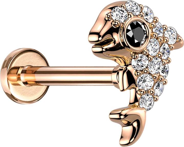 Produktbild Star Piercing Micro Labret Innengewinde rosegold Delfin mit Kristallen silber (Chirurgenstahl 316L, Messing)