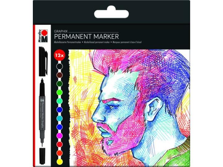 Actual product image Marabu Permanent marker Graphix set, 12 pieces (Multicoloured, 2 mm, 12 x)