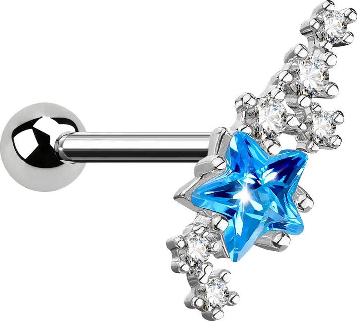 Produktbild Star Piercing Micro Barbell silber Kristallgruppe mit Stern aqua (Chirurgenstahl 316L, Messing)