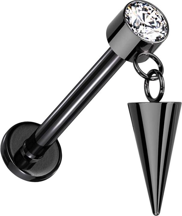 Produktbild Star Piercing Micro Labret Innengewinde schwarz Zylinder schwarz Kristalle silber Anhänger Cone (ohne Messing, Titan G23)